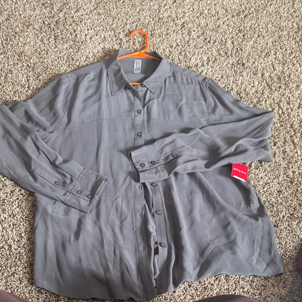 SPANX Charcoal Button-Up Blouse